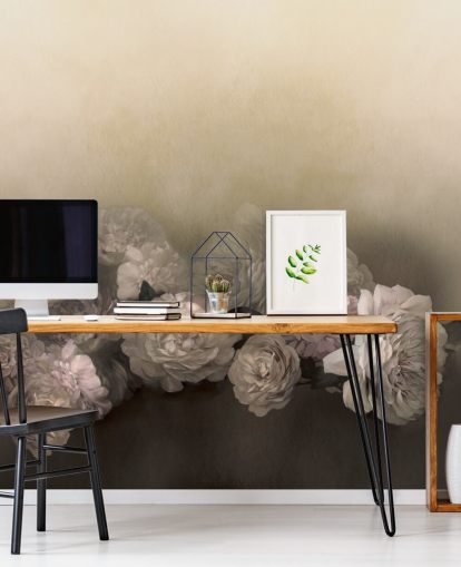 custom vintage floral mural called Amoura by Loris Drago for dining rooms and hallways