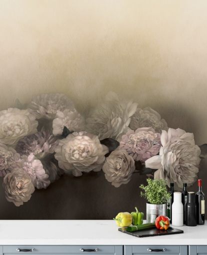 custom vintage floral mural called Amoura by Loris Drago for dining rooms and hallways