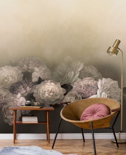 custom vintage floral mural called Amoura by Loris Drago for dining rooms and hallways