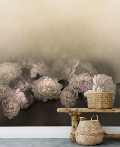 custom vintage floral mural called Amoura by Loris Drago for dining rooms and hallways