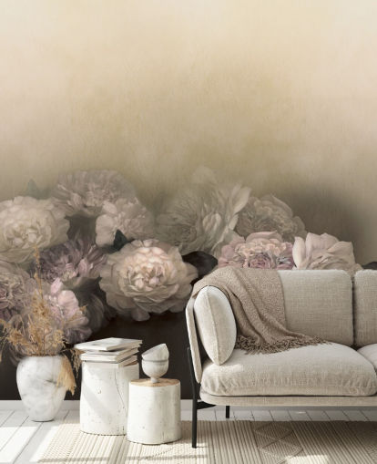 op maat gemaakte vintage bloemenmuurschildering genaamd Amoura van Loris Drago voor eetkamers en gangen