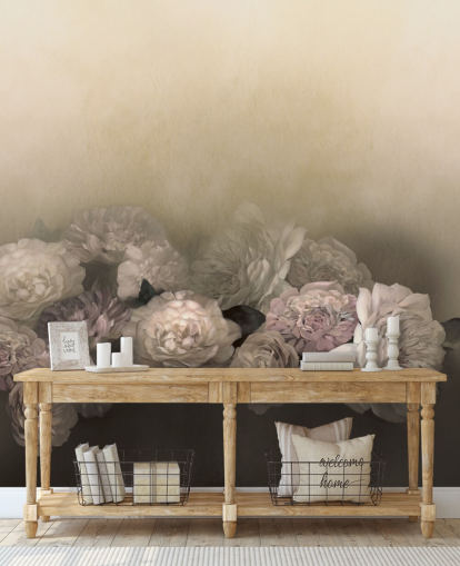 custom vintage floral mural called Amoura by Loris Drago for dining rooms and hallways