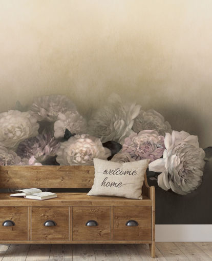 custom vintage floral mural called Amoura by Loris Drago for dining rooms and hallways