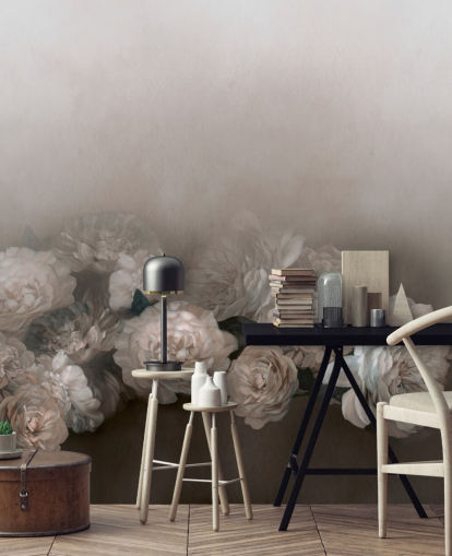 brown floral wall mural called Amoura II by Loris Drago for bedrooms and living rooms