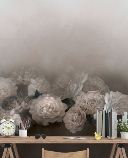 brown floral wall mural called Amoura II by Loris Drago for bedrooms and living rooms