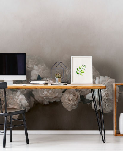 brown floral wall mural called Amoura II by Loris Drago for bedrooms and living rooms