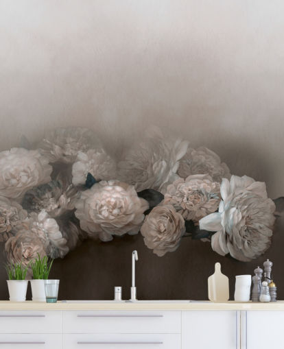 brown floral wall mural called Amoura II by Loris Drago for bedrooms and living rooms