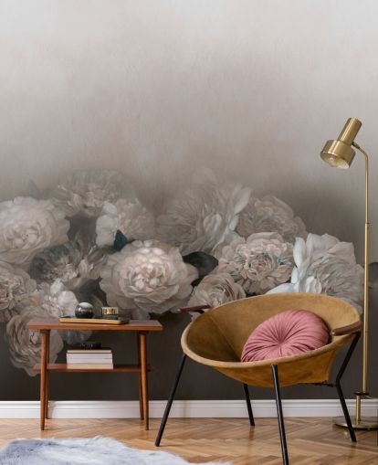 brown floral wall mural called Amoura II by Loris Drago for bedrooms and living rooms