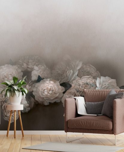 brown floral wall mural called Amoura II by Loris Drago for bedrooms and living rooms