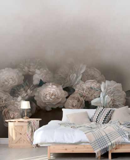brown floral wall mural called Amoura II by Loris Drago for bedrooms and living rooms
