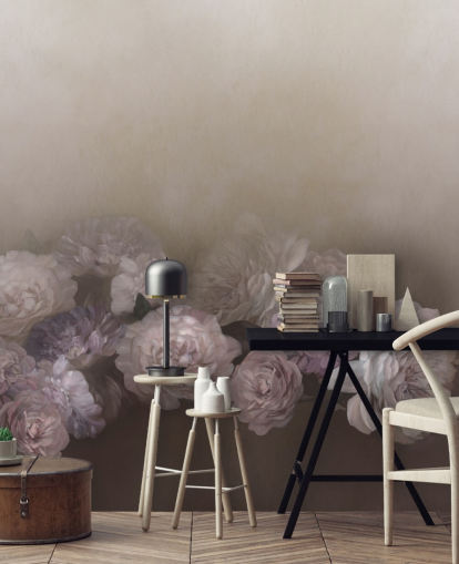 brown floral mural called Amoura IV by Loris Drago for bedrooms and living rooms