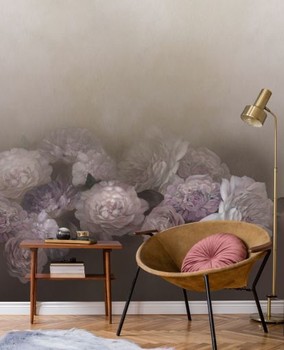 brown floral mural called Amoura IV by Loris Drago for bedrooms and living rooms