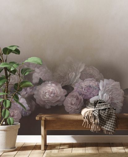 brun blommig väggmålning kallad Amoura IV av Loris Drago för sovrum och vardagsrum