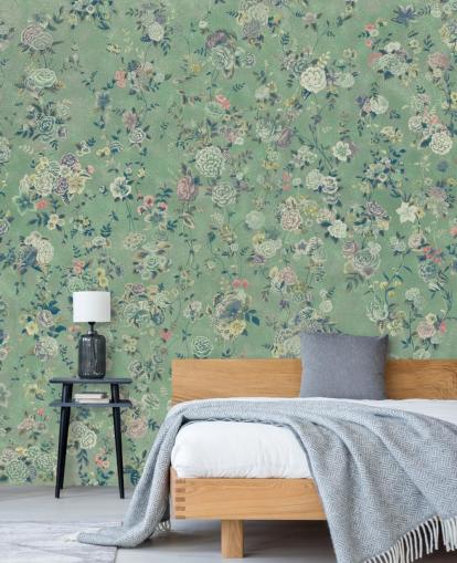 peinture murale florale verte personnalisable appelée Aureline par Loris Drago pour les salles à manger et les salons peinture murale florale verte personnalisable appelée Aureline par Loris Drago pour les salles à manger et les salons