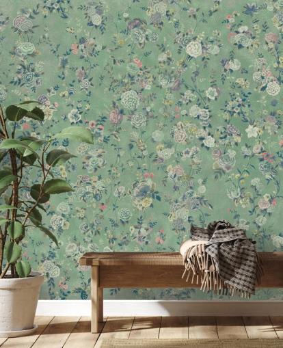 peinture murale florale verte personnalisable appelée Aureline par Loris Drago pour les salles à manger et les salons peinture murale florale verte personnalisable appelée Aureline par Loris Drago pour les salles à manger et les salons