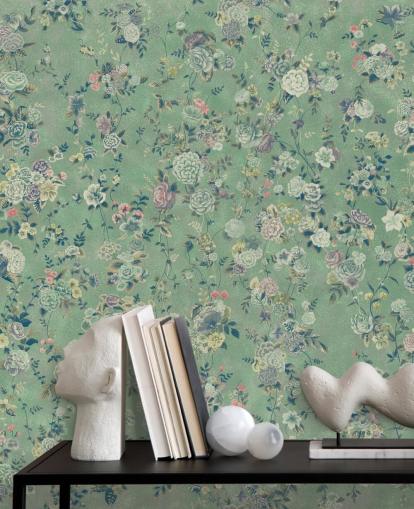 peinture murale florale verte personnalisable appelée Aureline par Loris Drago pour les salles à manger et les salons peinture murale florale verte personnalisable appelée Aureline par Loris Drago pour les salles à manger et les salons