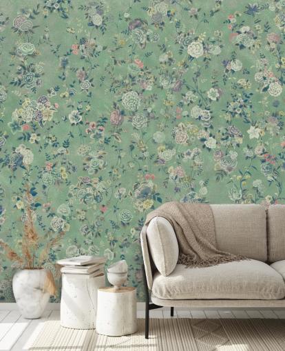 green customisable floral mural called Aureline by Loris Drago for dining rooms and living rooms green customisable floral mural called Aureline by Loris Drago for dining rooms and living rooms