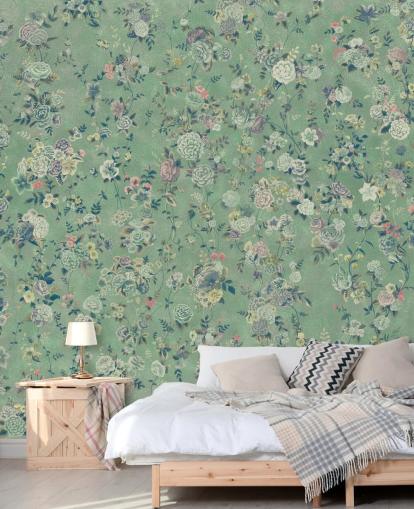 green customisable floral mural called Aureline by Loris Drago for dining rooms and living rooms green customisable floral mural called Aureline by Loris Drago for dining rooms and living rooms