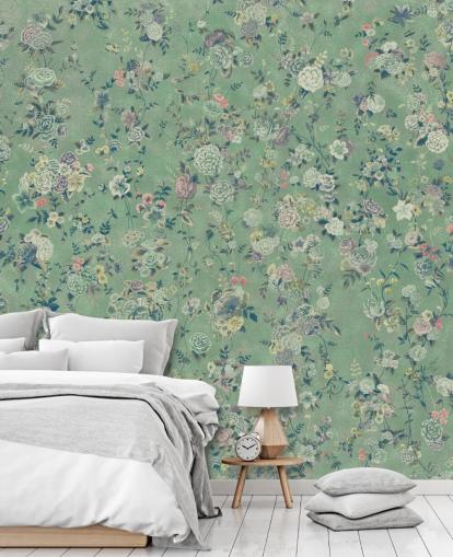 grünes personalisierbares Blumenwandbild namens Aureline von Loris Drago für Esszimmer und Wohnzimmer grünes personalisierbares Blumenwandbild namens Aureline von Loris Drago für Esszimmer und Wohnzimmer