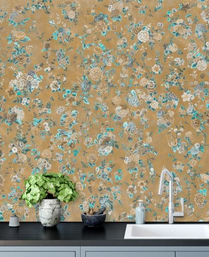 brown and blue floral mural called Aureline II by Loris Drago for dining rooms and bedrooms brown and blue floral mural called Aureline II by Loris Drago for dining rooms and bedrooms