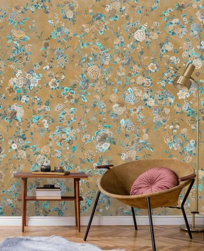 brown and blue floral mural called Aureline II by Loris Drago for dining rooms and bedrooms brown and blue floral mural called Aureline II by Loris Drago for dining rooms and bedrooms