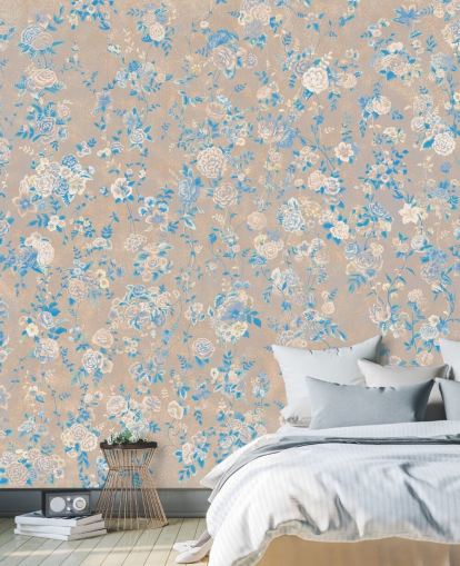 beige tilpassbar vintage blomsterveggmaleri kalt Aureline III av Loris Drago for spisestuer og ganger beige tilpassbar vintage blomsterveggmaleri kalt Aureline III av Loris Drago for spisestuer og ganger