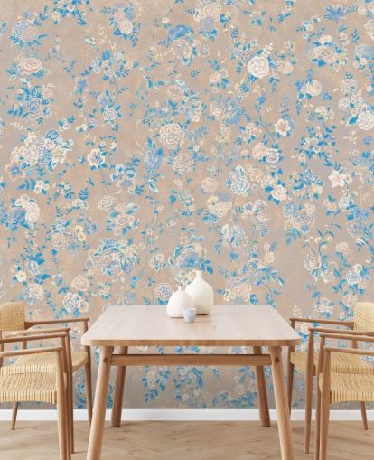beige customizable vintage floral wall mural called Aureline III by Loris Drago for dining rooms and hallways