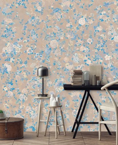 beige tilpasselig vintage blomstervægmaleri kaldet Aureline III af Loris Drago til spisestuer og gange beige tilpasselig vintage blomstervægmaleri kaldet Aureline III af Loris Drago til spisestuer og gange