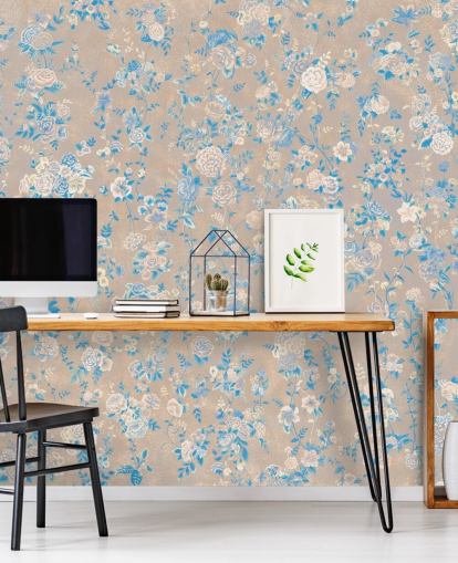 beige customizable vintage floral wall mural called Aureline III by Loris Drago for dining rooms and hallways