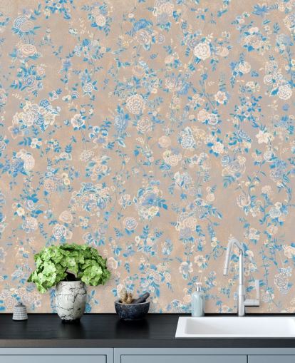 Beiges personalisierbares Vintage-Wandbild mit Blumenmuster namens Aureline III von Loris Drago für Esszimmer und Flure Beiges personalisierbares Vintage-Wandbild mit Blumenmuster namens Aureline III von Loris Drago für Esszimmer und Flure