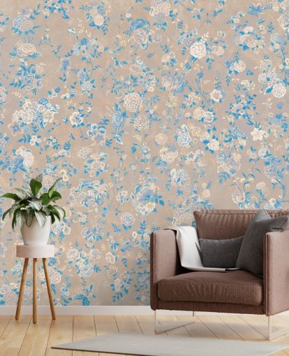 mural de pared floral vintage personalizable de color beige llamado Aureline III de Loris Drago para comedores y pasillos mural de pared floral vintage personalizable de color beige llamado Aureline III de Loris Drago para comedores y pasillos