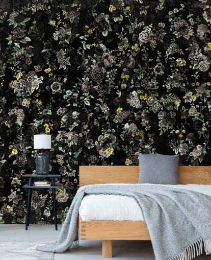murale floreale vintage scuro personalizzato chiamato Aureline IV di Loris Drago per camere da letto e corridoi murale floreale vintage scuro personalizzato chiamato Aureline IV di Loris Drago per camere da letto e corridoi