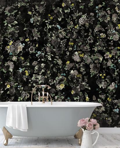 mural floral vintage personalizado escuro chamado Aureline IV de Loris Drago para quartos e corredores