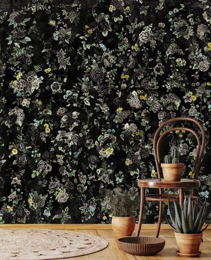 dark custom vintage floral mural called Aureline IV by Loris Drago for bedrooms and hallways dark custom vintage floral mural called Aureline IV by Loris Drago for bedrooms and hallways