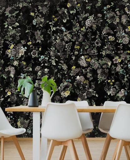 mural floral vintage personalizado escuro chamado Aureline IV de Loris Drago para quartos e corredores