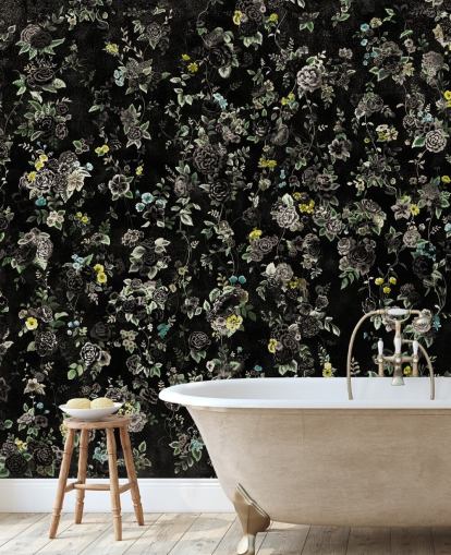 dark custom vintage floral mural called Aureline IV by Loris Drago for bedrooms and hallways