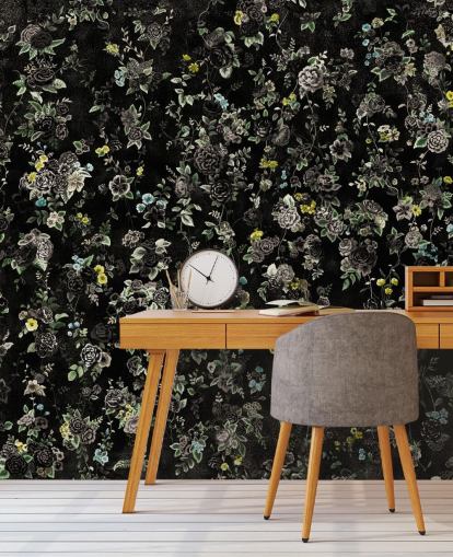 dark custom vintage floral mural called Aureline IV by Loris Drago for bedrooms and hallways