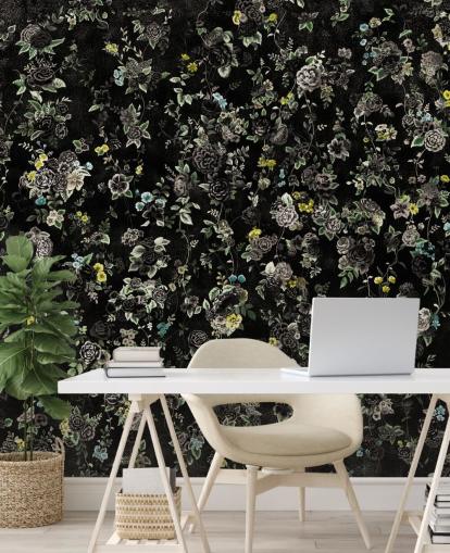 dark custom vintage floral mural called Aureline IV by Loris Drago for bedrooms and hallways