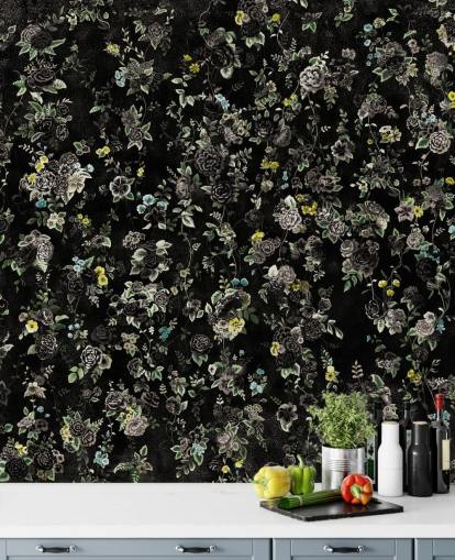 mural floral vintage oscuro personalizado llamado Aureline IV de Loris Drago para dormitorios y pasillos mural floral vintage oscuro personalizado llamado Aureline IV de Loris Drago para dormitorios y pasillos
