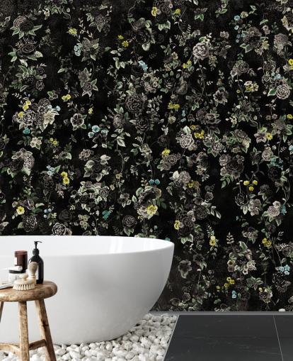 dunkles, individuelles Vintage-Blumengemälde namens Aureline IV von Loris Drago für Schlafzimmer und Flure