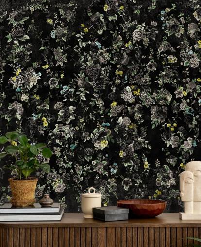 dunkles, individuelles Vintage-Blumengemälde namens Aureline IV von Loris Drago für Schlafzimmer und Flure