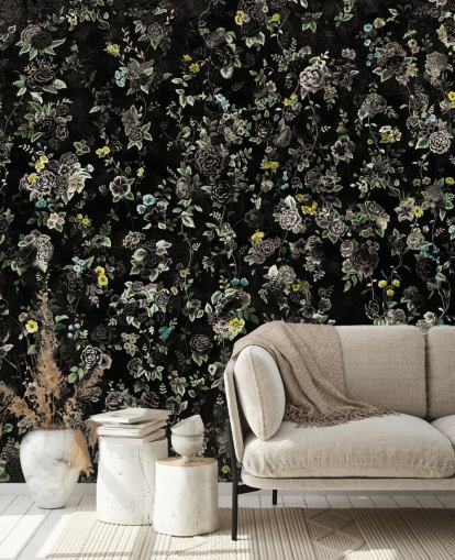 dunkles, individuelles Vintage-Blumengemälde namens Aureline IV von Loris Drago für Schlafzimmer und Flure dunkles, individuelles Vintage-Blumengemälde namens Aureline IV von Loris Drago für Schlafzimmer und Flure