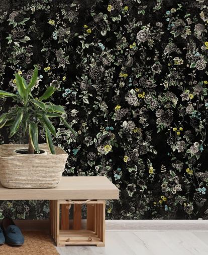 mural floral vintage oscuro personalizado llamado Aureline IV de Loris Drago para dormitorios y pasillos
