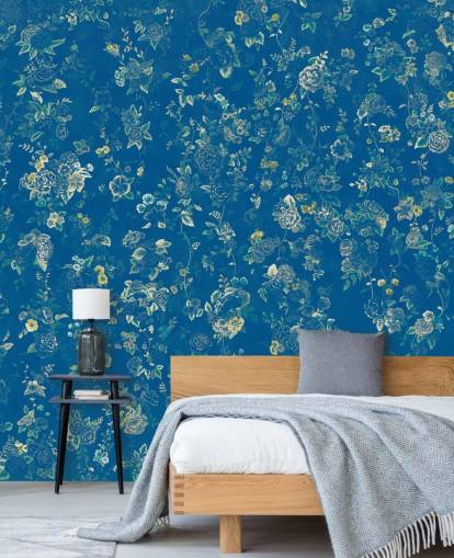 mural floral vintage personalizado azul chamado Aureline V de Loris Drago para quartos