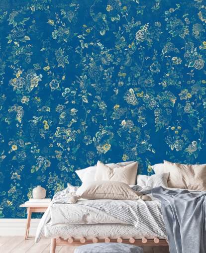 mural floral vintage personalizado azul chamado Aureline V de Loris Drago para quartos