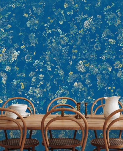mural floral vintage personalizado azul llamado Aureline V de Loris Drago para dormitorios