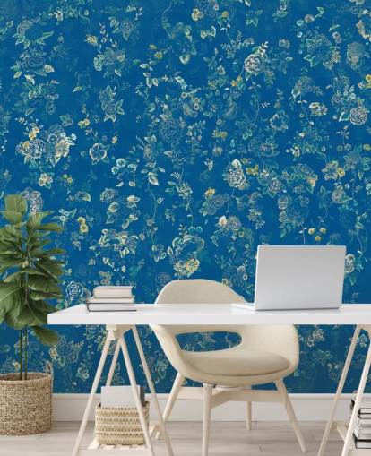 mural floral vintage personalizado azul llamado Aureline V de Loris Drago para dormitorios