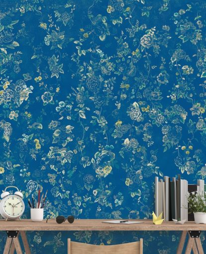 mural floral vintage personalizado azul llamado Aureline V de Loris Drago para dormitorios mural floral vintage personalizado azul llamado Aureline V de Loris Drago para dormitorios