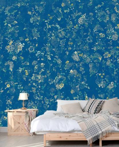 mural floral vintage personalizado azul llamado Aureline V de Loris Drago para dormitorios mural floral vintage personalizado azul llamado Aureline V de Loris Drago para dormitorios