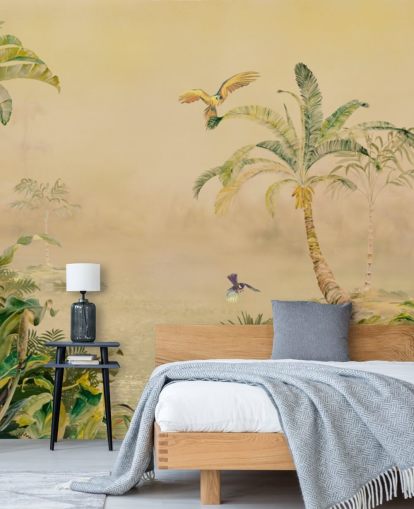 mural de parede de selva personalizado em amarelo e verde chamado Eden's Canopy, de Loris Drago mural de parede de selva personalizado em amarelo e verde chamado Eden's Canopy, de Loris Drago